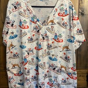 Winter dog print scrub top